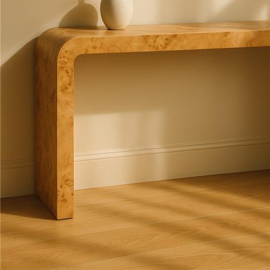 Natural Burl Wood Curved Console Table with Smooth Curved Edges, Mota - Joe’s Haven