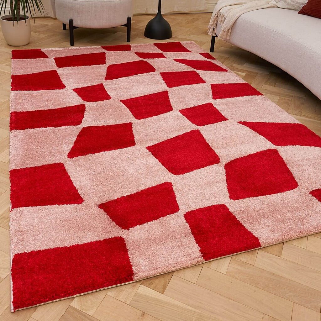 Joli Checkered Red & Pink Rug - Joe’s Haven