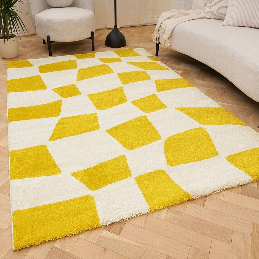 Joli Checkered Yellow & White Rug - Joe’s Haven