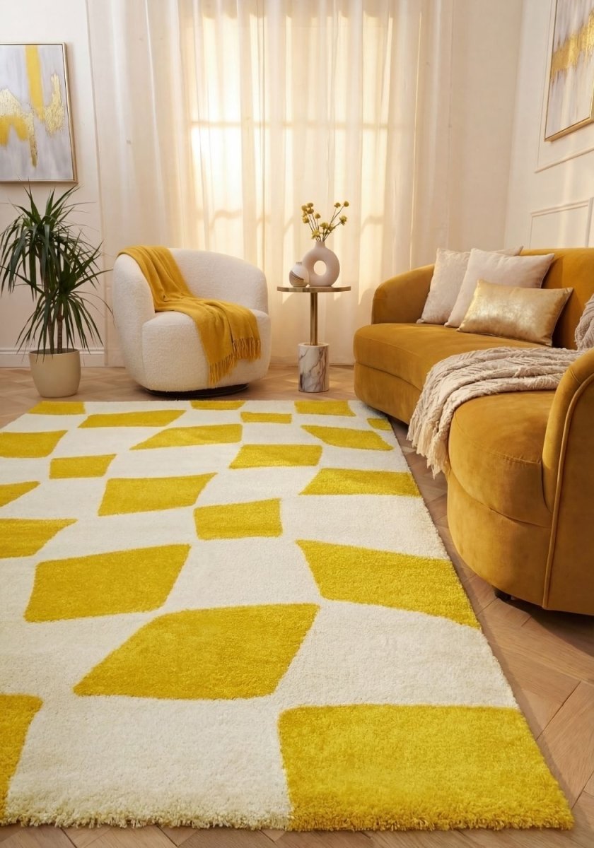 Joli Checkered Yellow & White Rug - Joe’s Haven