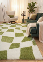 Joli Checkered Green & White Rug - Joe’s Haven