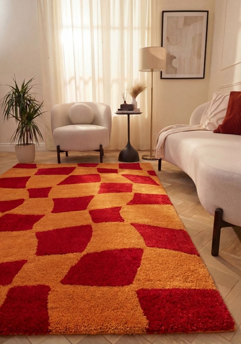 Joli Checkered Red & Orange Rug - Joe’s Haven