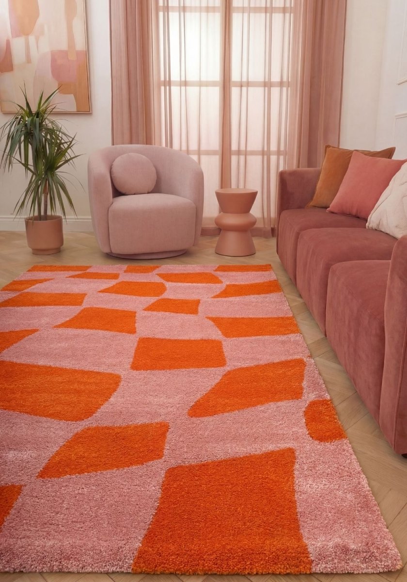 Joli Checkered Orange & Pink Rug - Joe’s Haven