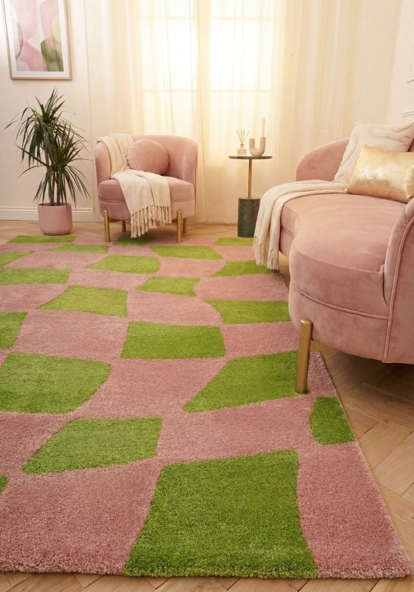 Joli Checkered Green & Pink Rug - Joe’s Haven