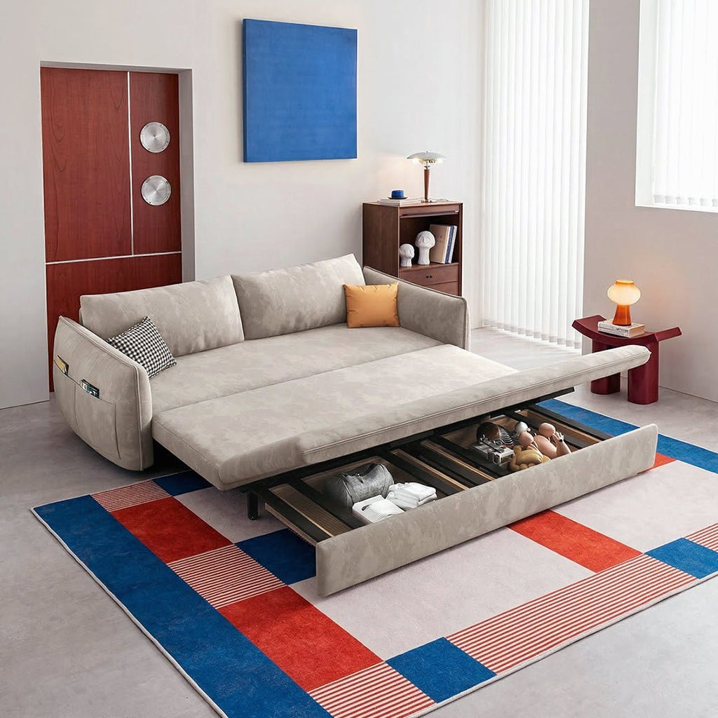 Fernandez Two Seater, Three Seater Sofa Bed With Storage, Suede - Joe’s Haven