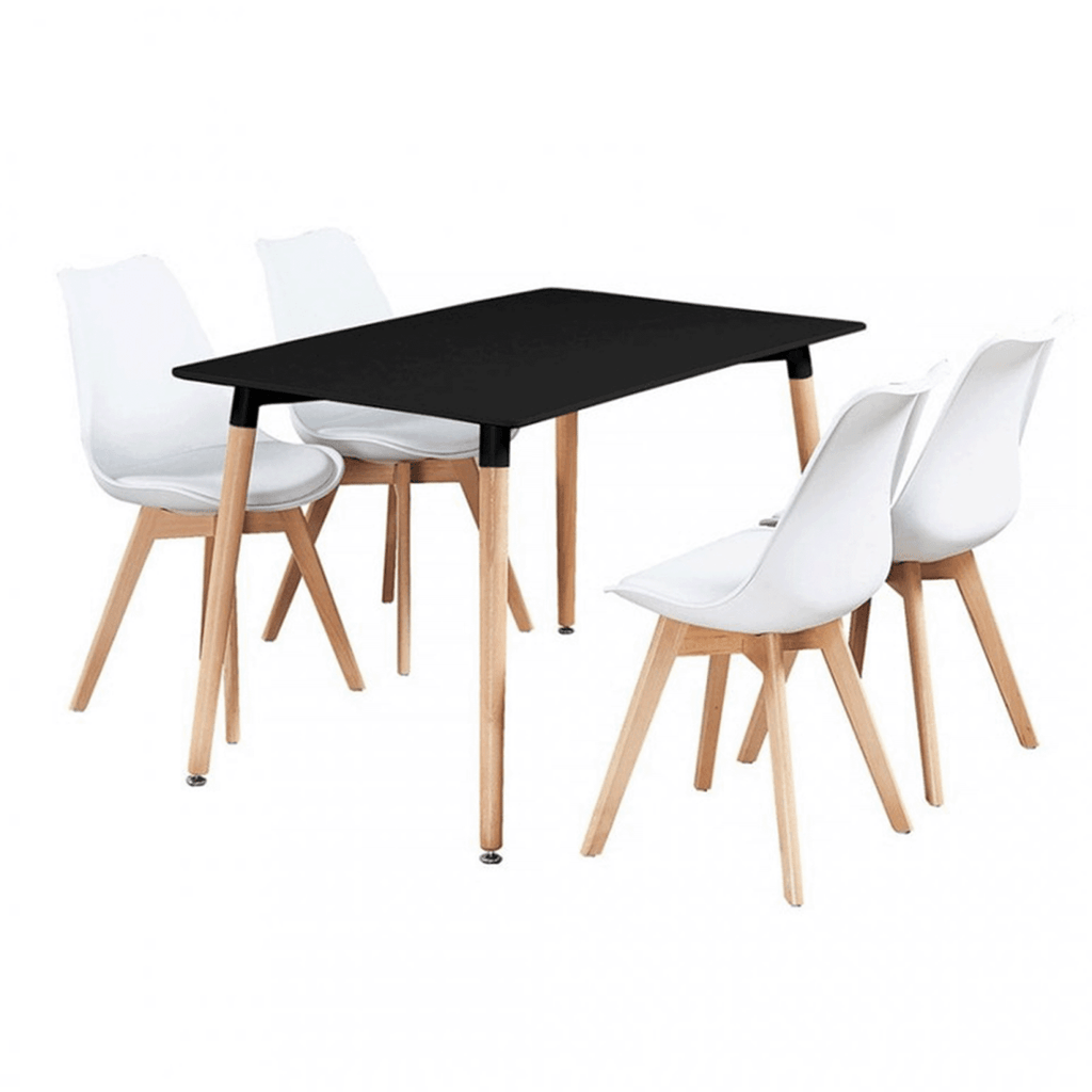 Black Halo Dining Table & Set of 4 Jamie Lorenzo Tulip chairs with Padded Seat - Joe’s Haven