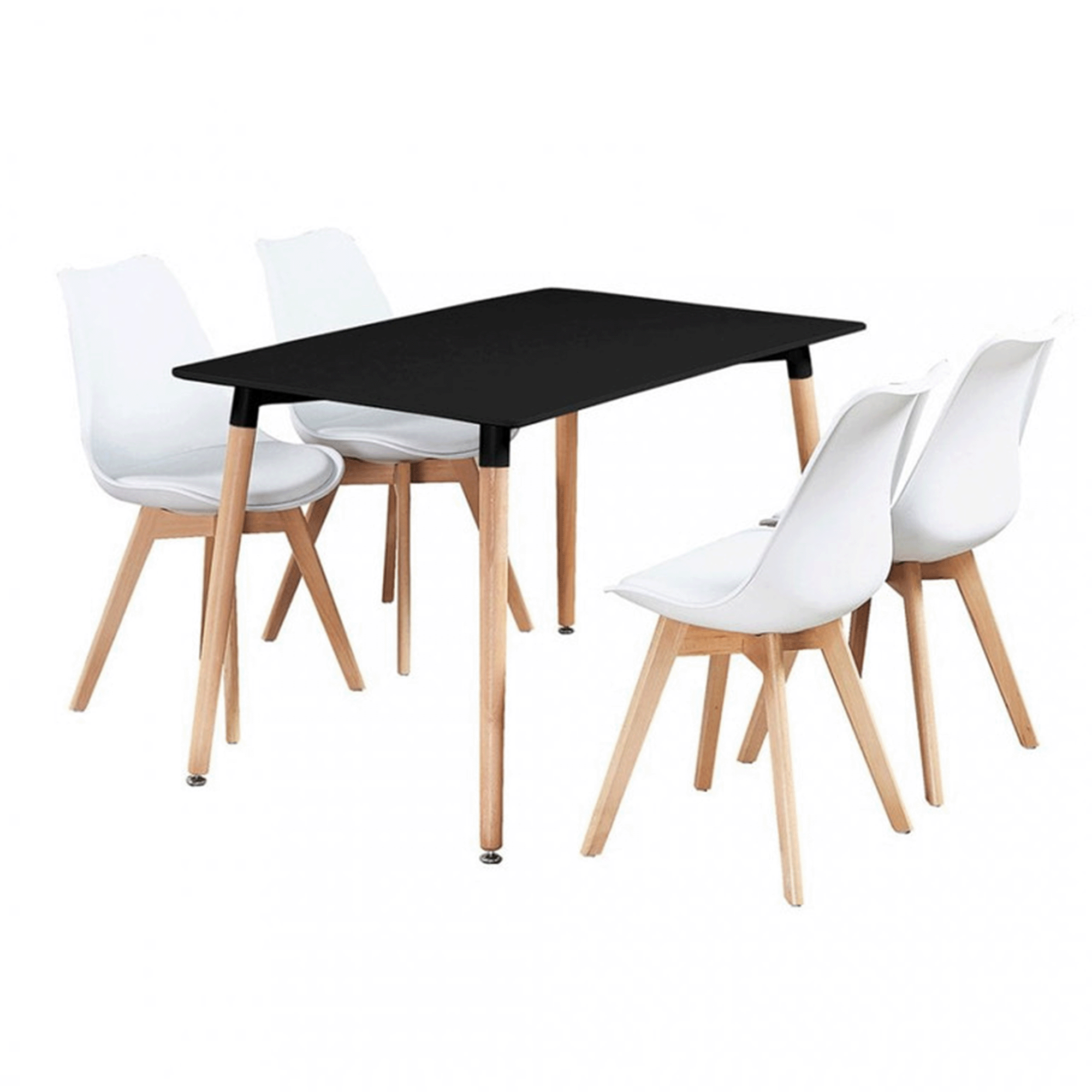Black Halo Dining Table & Set of 4 Jamie Lorenzo Tulip chairs with Padded Seat
