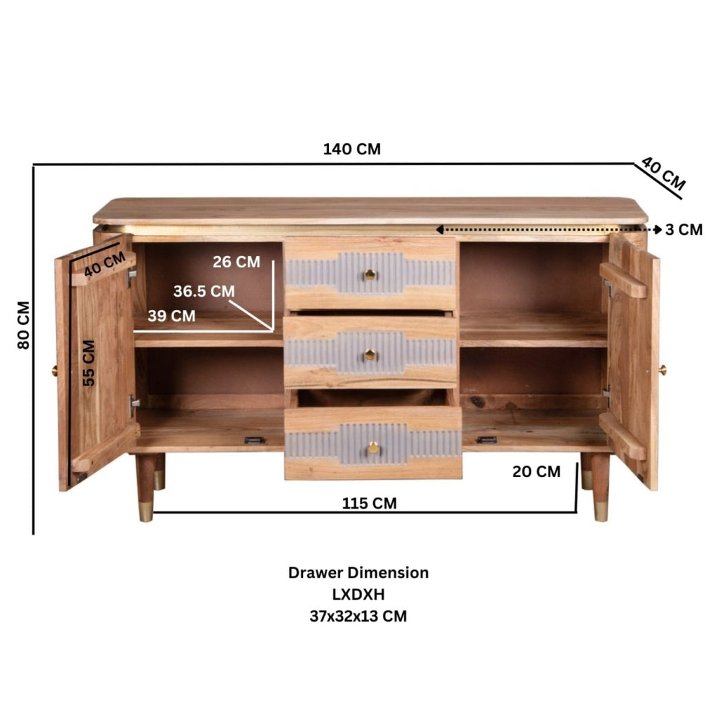 Berkley Acacia Wood 2 Doors 3 Drawers Sideboard - Joe’s Haven
