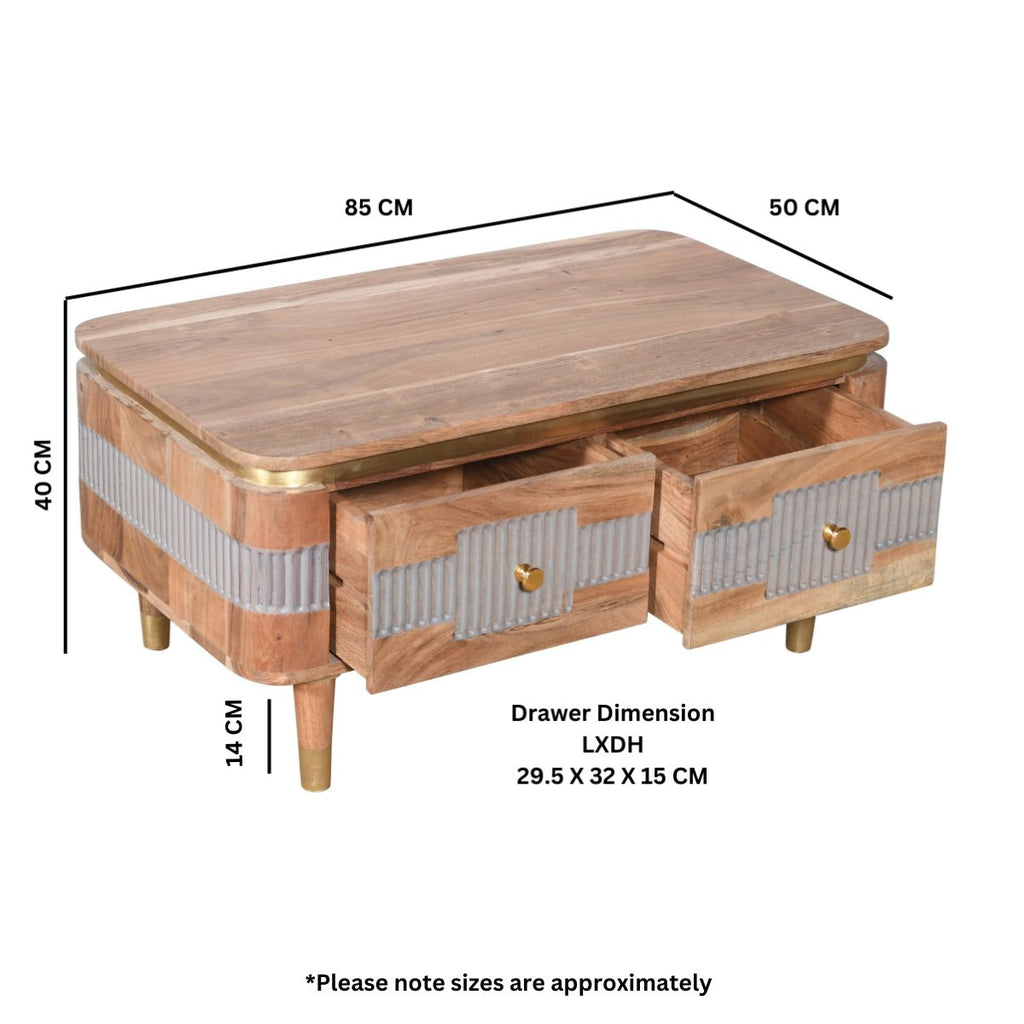 Berkley Acacia Wood 2 Drawers Coffee Table - Joe’s Haven