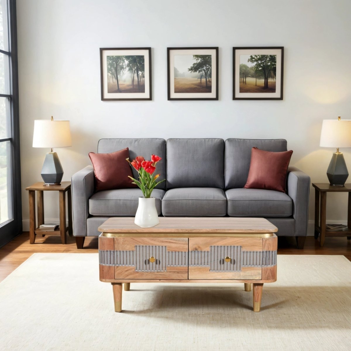 Berkley Acacia Wood 2 Drawers Coffee Table - Joe’s Haven