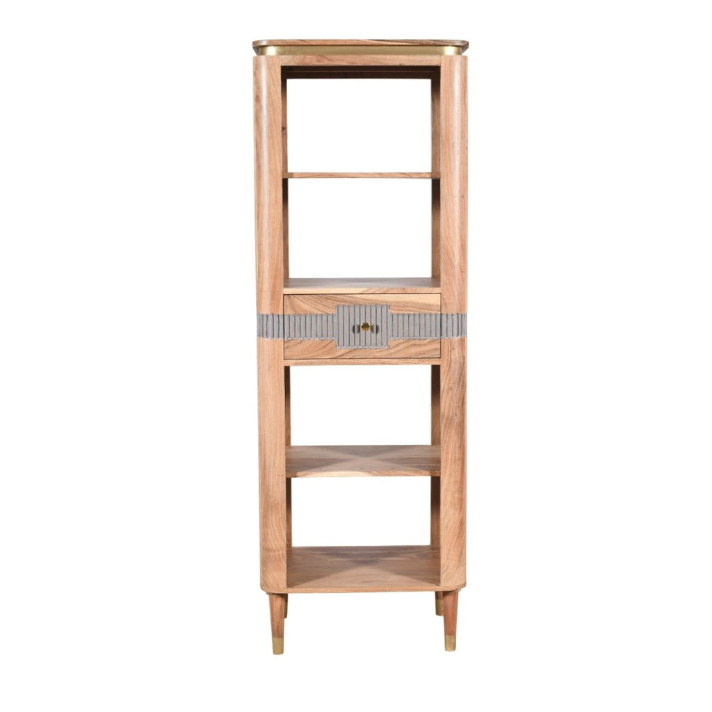 Berkley Acacia Wood 1 Drawers Open Bookcase - Joe’s Haven