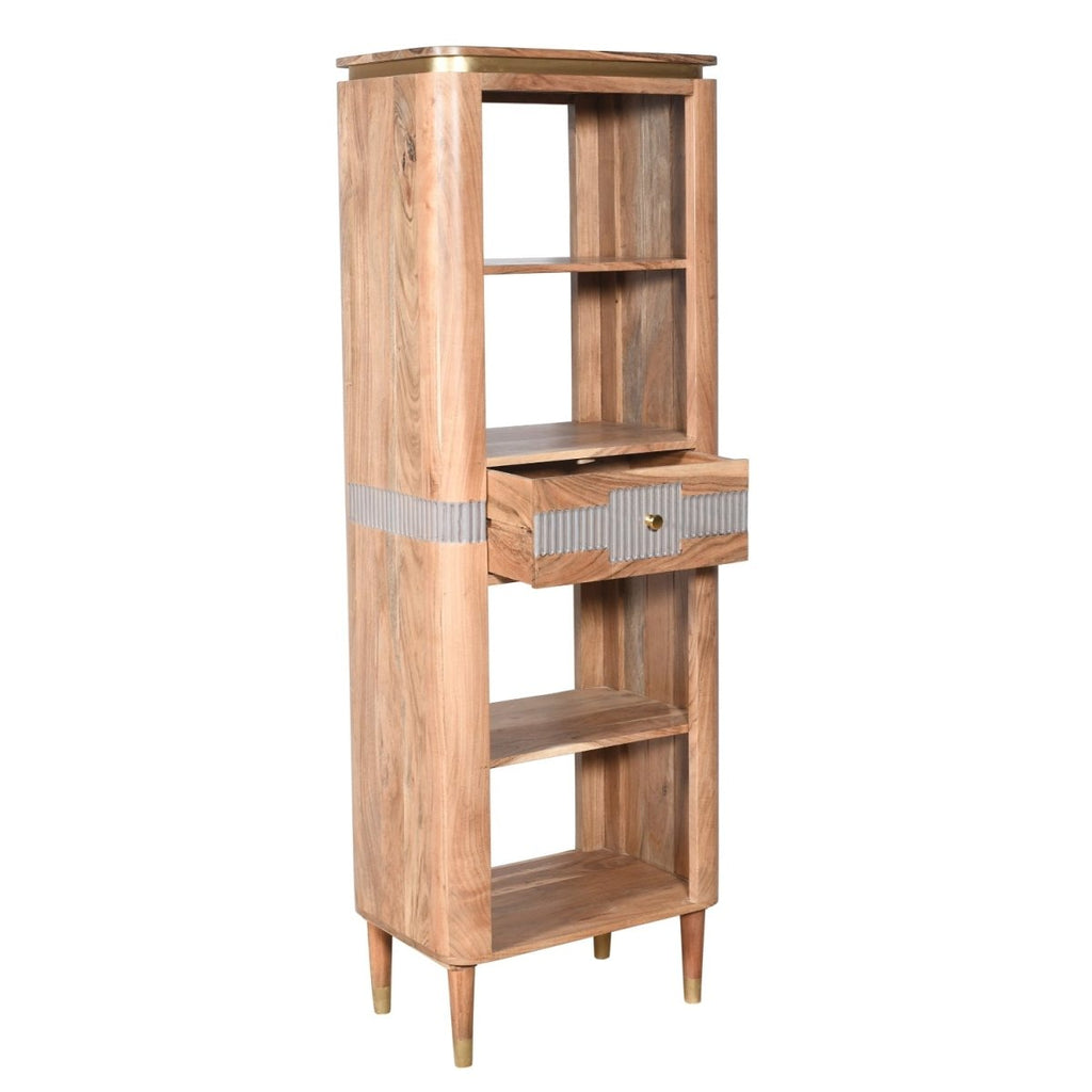 Berkley Acacia Wood 1 Drawers Open Bookcase - Joe’s Haven