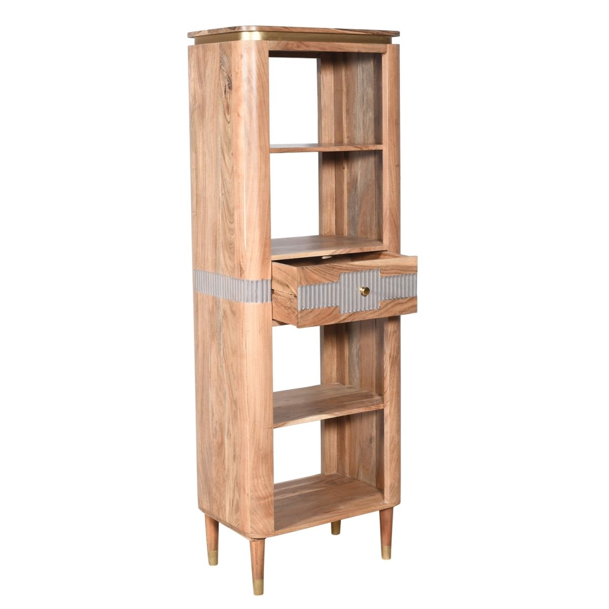 Berkley Acacia Wood 1 Drawers Open Bookcase - Joe’s Haven