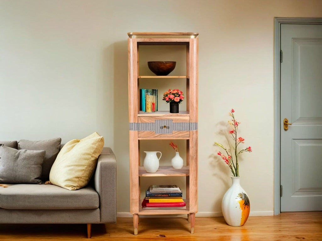 Berkley Acacia Wood 1 Drawers Open Bookcase - Joe’s Haven