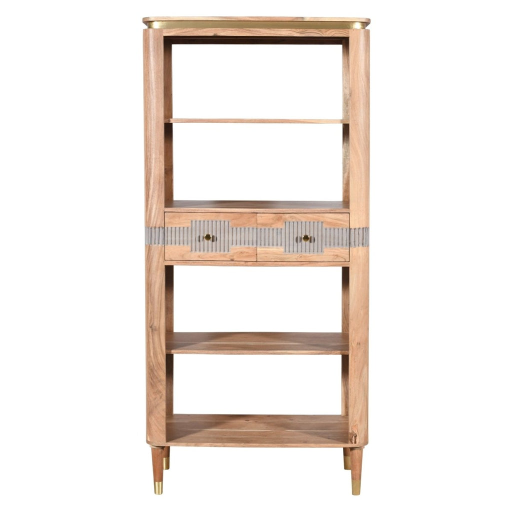 Berkley Acacia Wood 2 Drawers Open Bookcase - Joe’s Haven