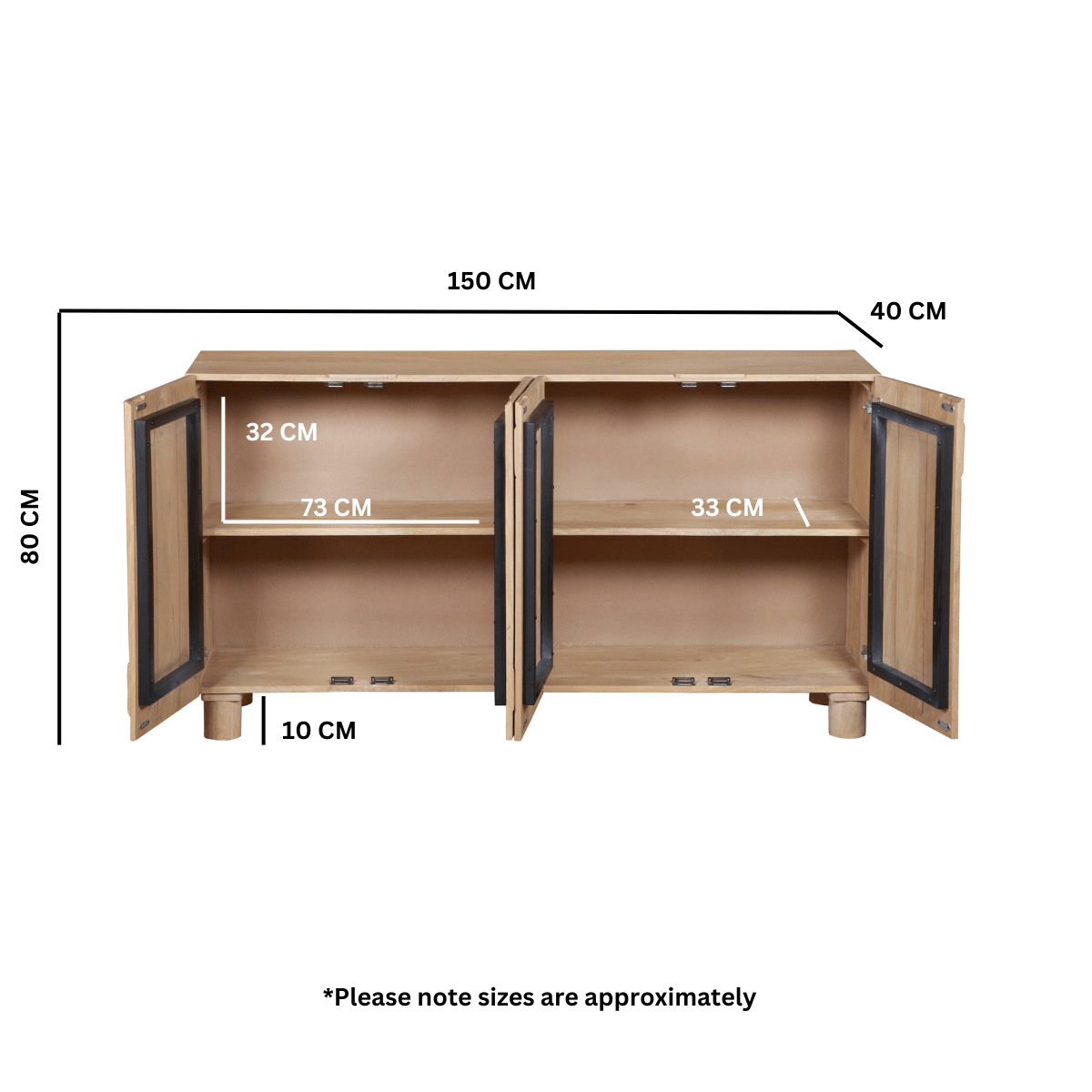 Ajmer Solid Wooden Extra Large Sideboard - Joe’s Haven