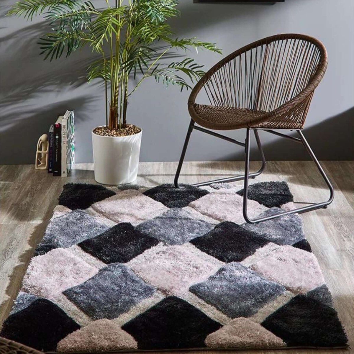 3D Grey Geometric Shaggy Rug - Joe’s Haven