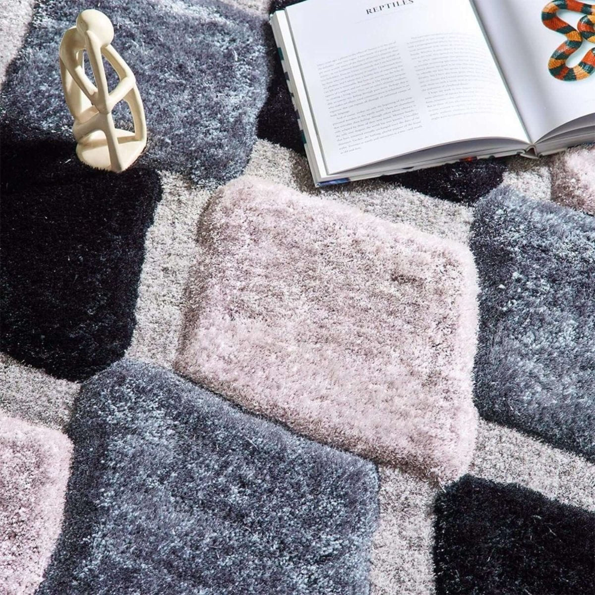 3D Grey Geometric Shaggy Rug - Joe’s Haven
