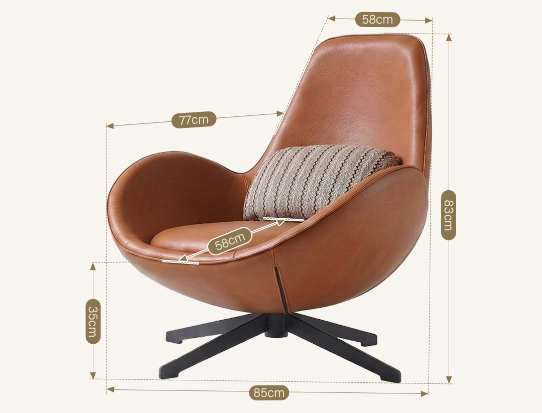 Snail Swivel Accent Armchair, Brown Leather