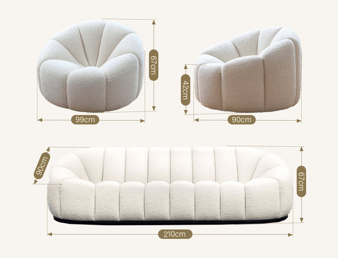 Arsav Pumpkin Armchair, White Boucle