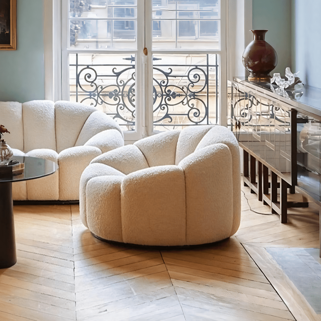Arsav Pumpkin Armchair, White Boucle - Joe’s Haven