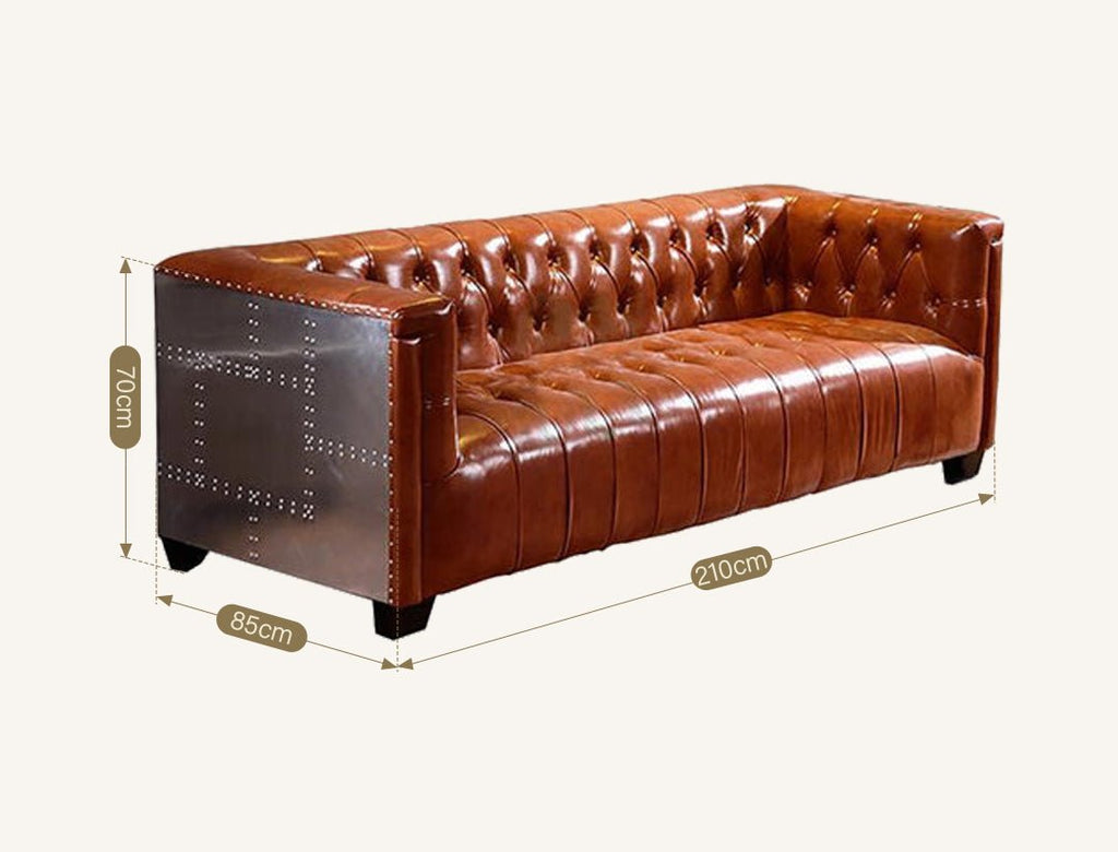 Aviator Three Seater Sofa, Real Leather And Aluminium - Joe’s Haven