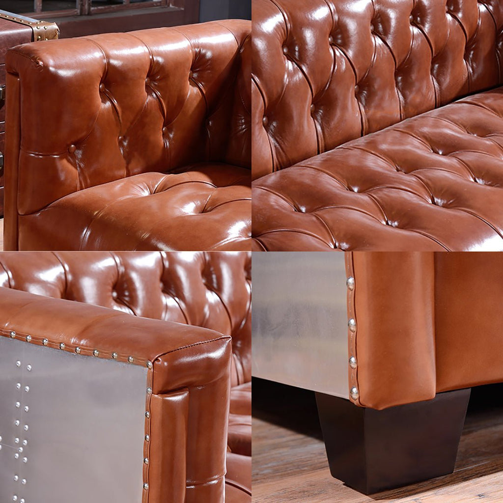 Aviator Three Seater Sofa, Real Leather And Aluminium - Joe’s Haven