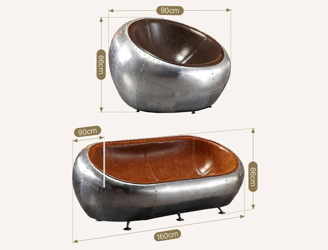 Aviator Airplane Tub Two Seater Sofa, Aluminum Loveseat - Joe’s Haven
