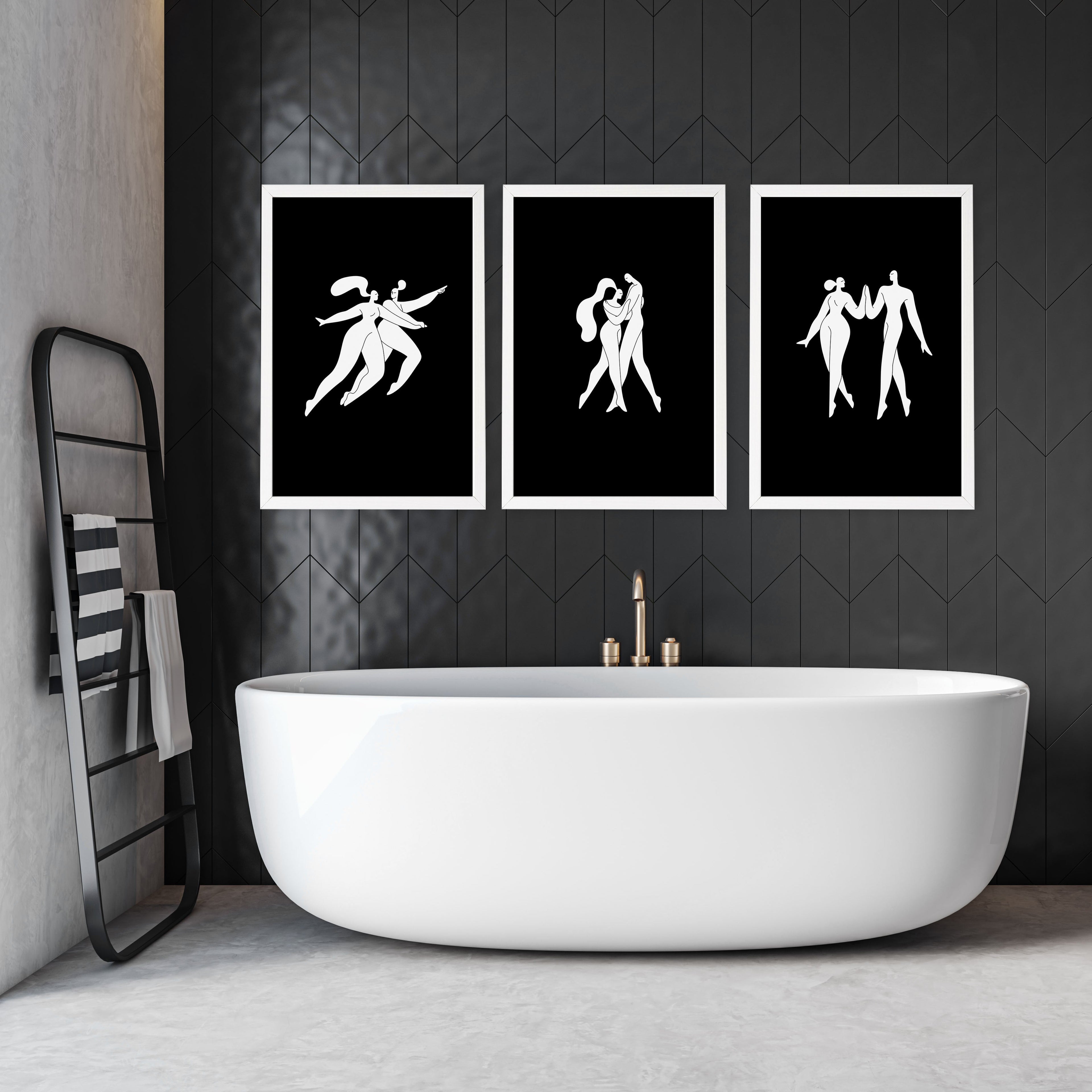 Bathroom Wall Hanging Art | Set of 3 Boho Women Wall art Prints