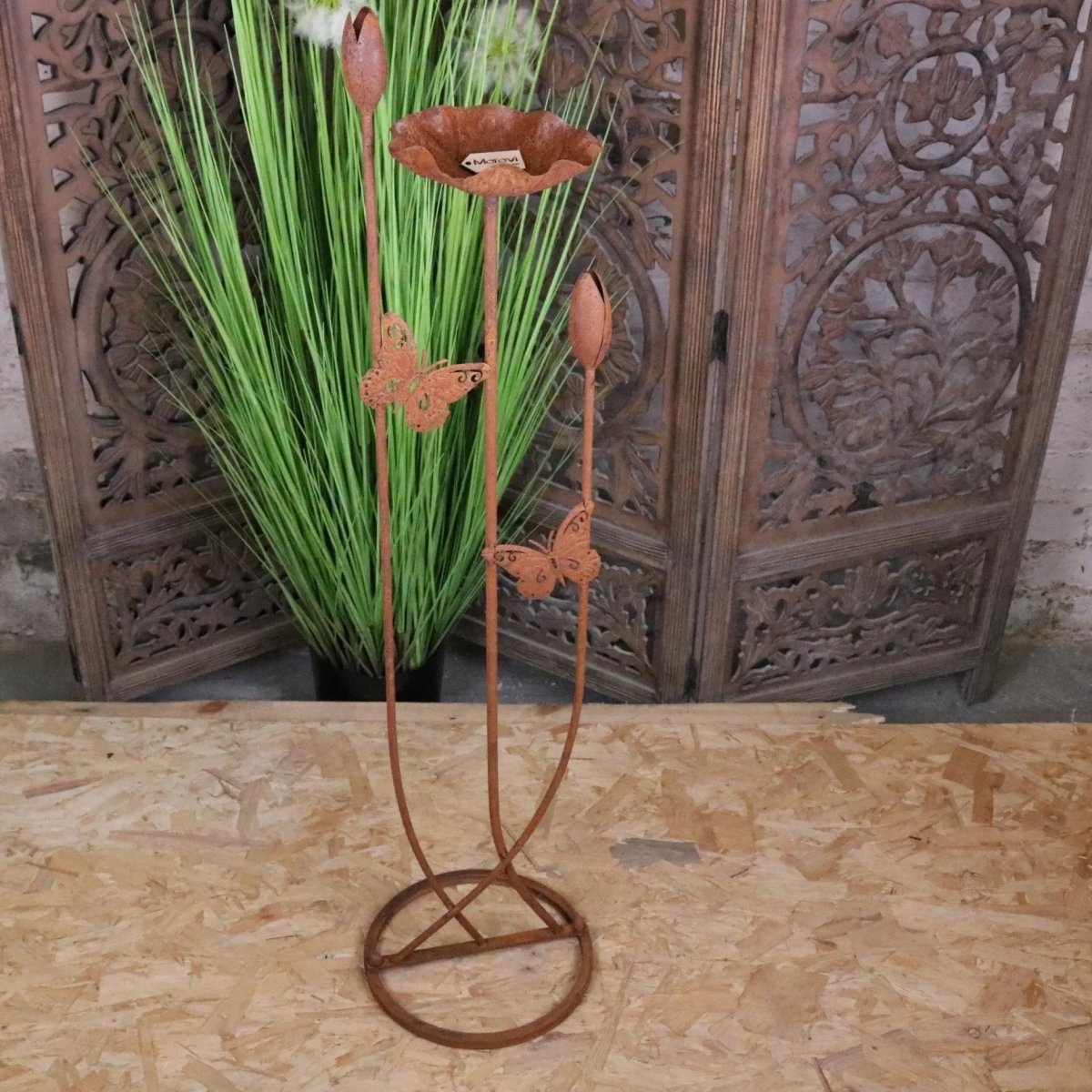 Bansari Flower Bird Feeder Rusted Metal Finish - Joe’s Haven