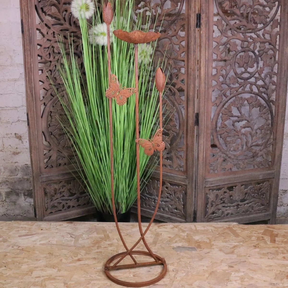 Bansari Flower Bird Feeder Rusted Metal Finish - Joe’s Haven