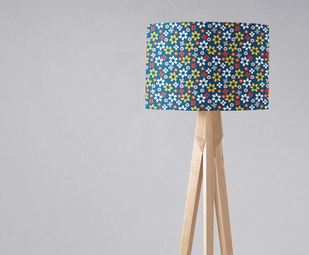 Blue, White and Yellow Floral Retro Lampshade, Ceiling or Table Lamp Shade - Joe’s Haven