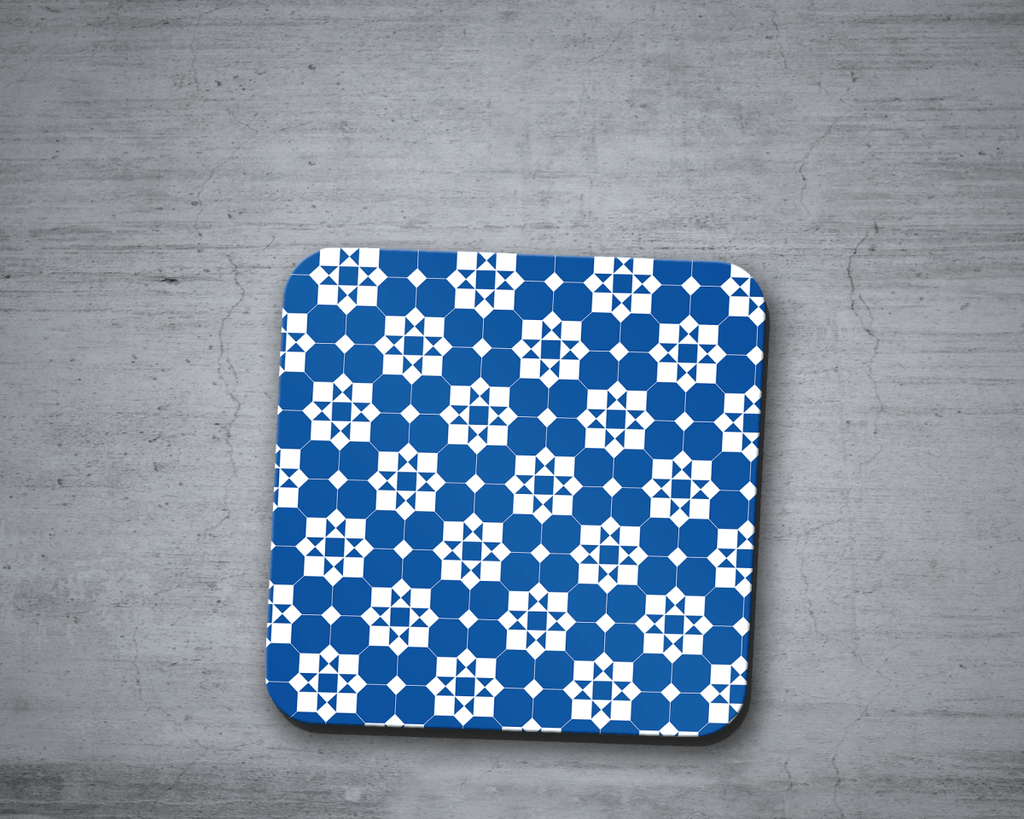 Blue and White Geometric Tiles Design Coaster, Table Decor Drinks Mat - Joe’s Haven