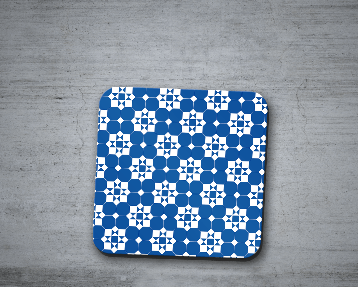 Blue and White Geometric Tiles Design Coaster, Table Decor Drinks Mat - Joe’s Haven