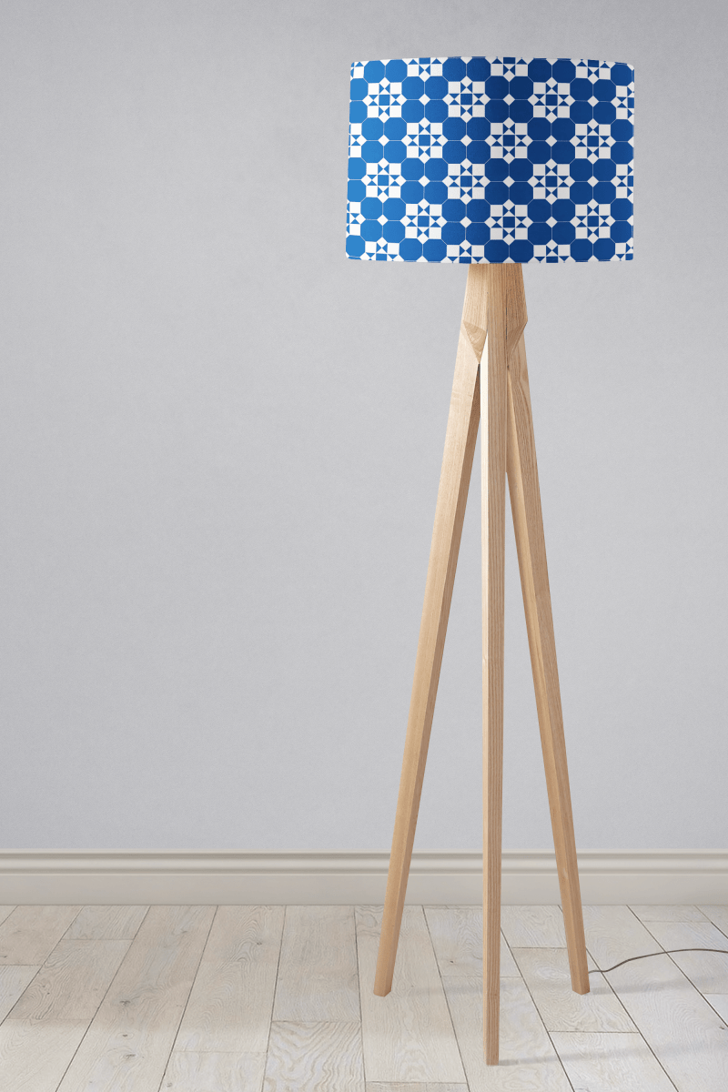 Blue and White Geometric Tiles Design Lampshade, Ceiling or Table Lamp Shade - Joe’s Haven