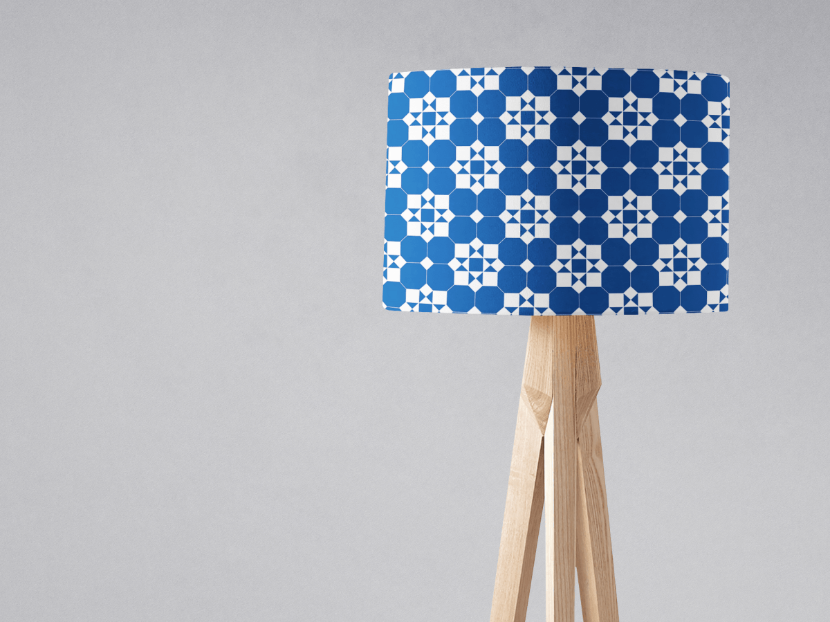 Blue and White Geometric Tiles Design Lampshade, Ceiling or Table Lamp Shade - Joe’s Haven