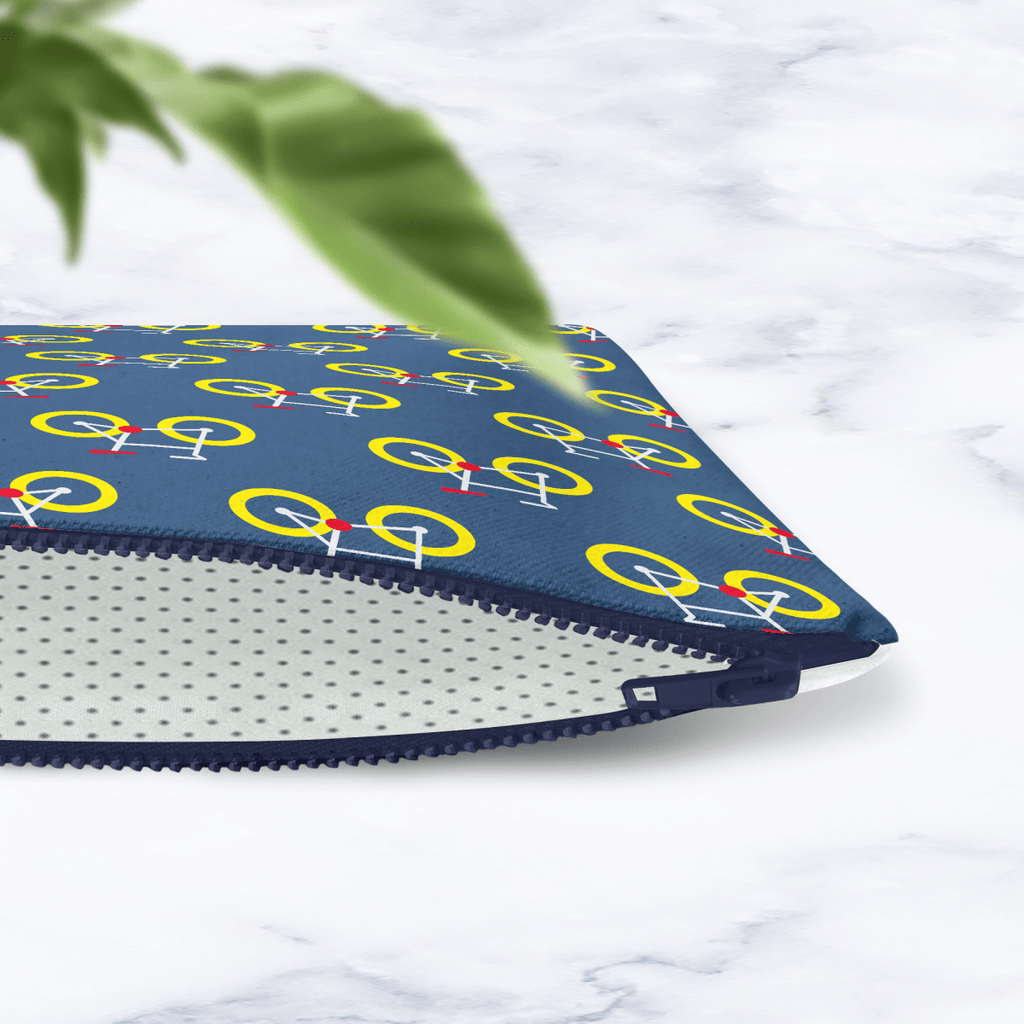 Dark Blue Bicycle Print Makeup Bag - Handmade Cosmetic Pouch with Water - Resistant Lining - Joe’s Haven