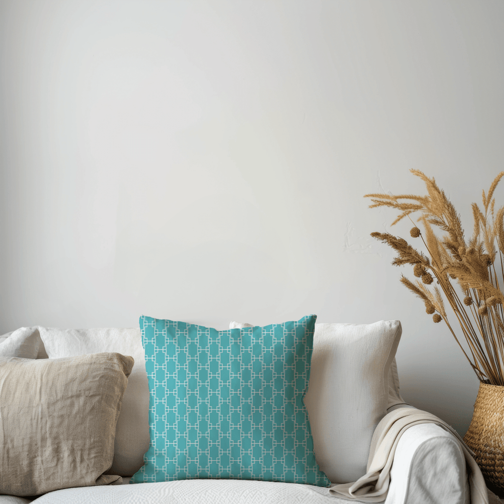 Turquoise and White Modern Geometric Cushion Cover – Blue Cotton Cushion Cover - Joe’s Haven