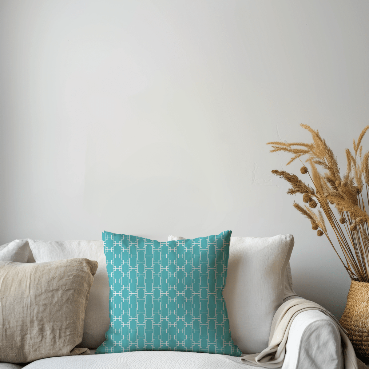 Turquoise and White Modern Geometric Cushion Cover – Blue Cotton Cushion Cover - Joe’s Haven