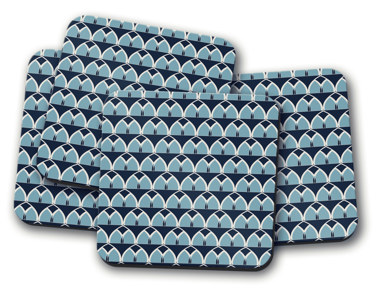 Blue Geometric Arches Design Coaster, Table Decor Drinks Mat - Joe’s Haven