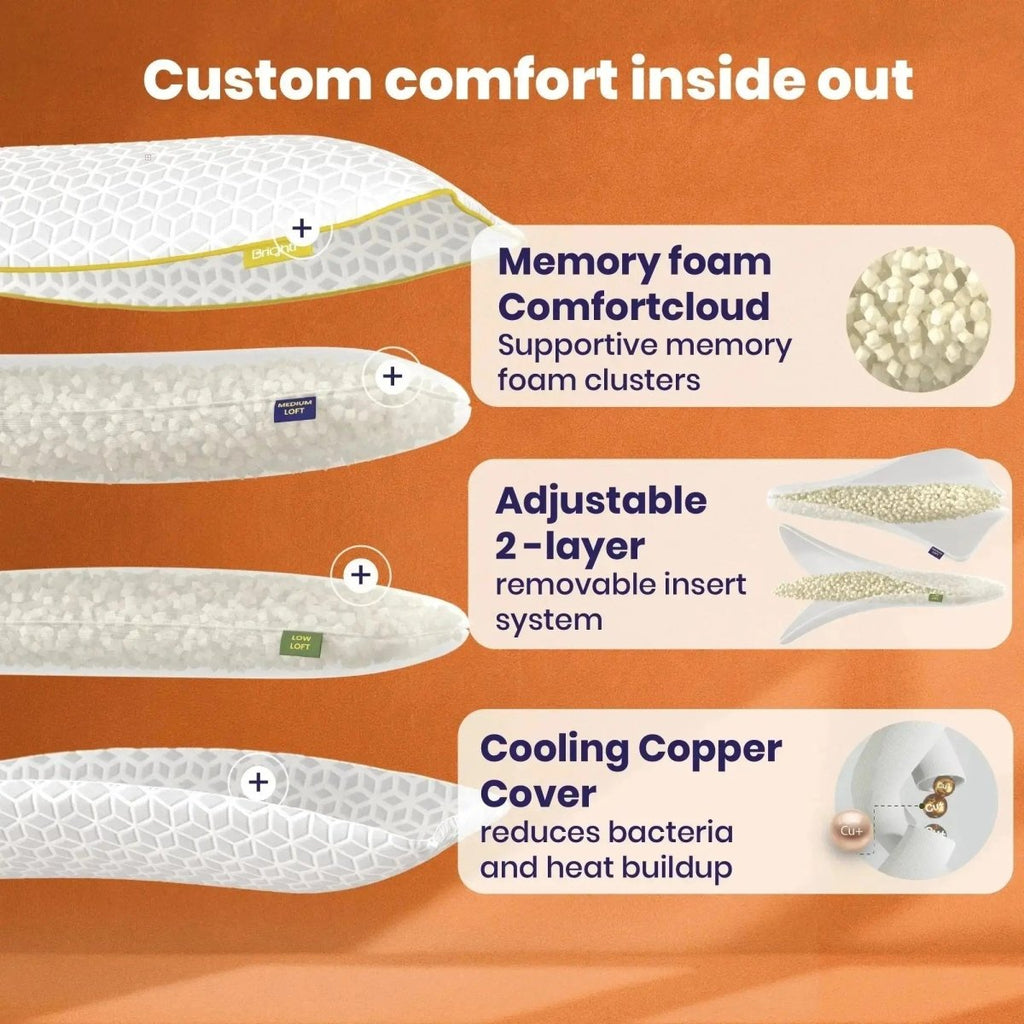 Brightr® Luna adjustable memory foam pillow bundle - Joe’s Haven