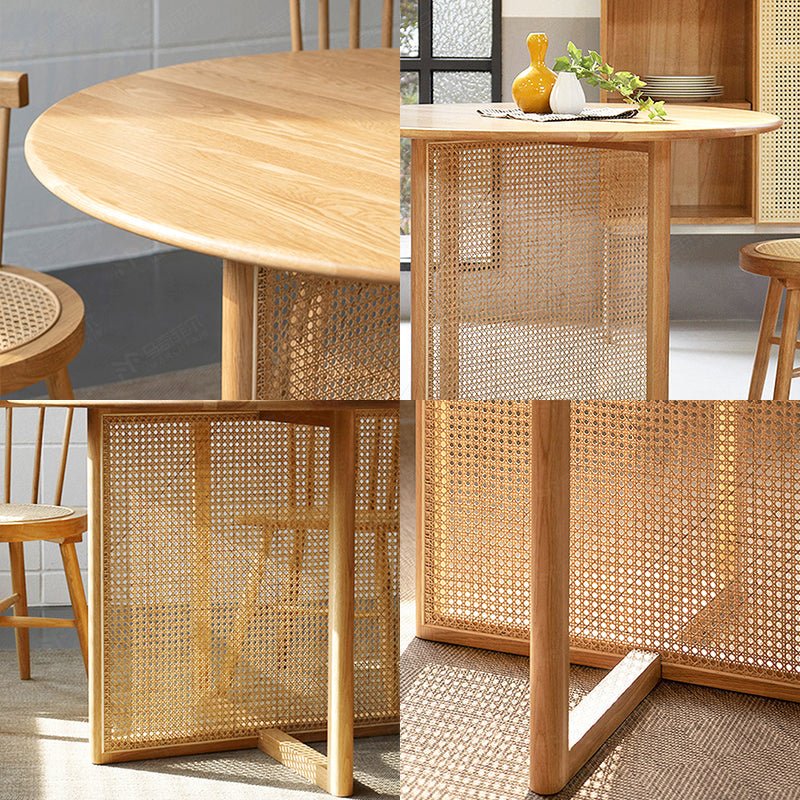 Bruce Rattan Dining Table, Light Oak, Round - Joe’s Haven