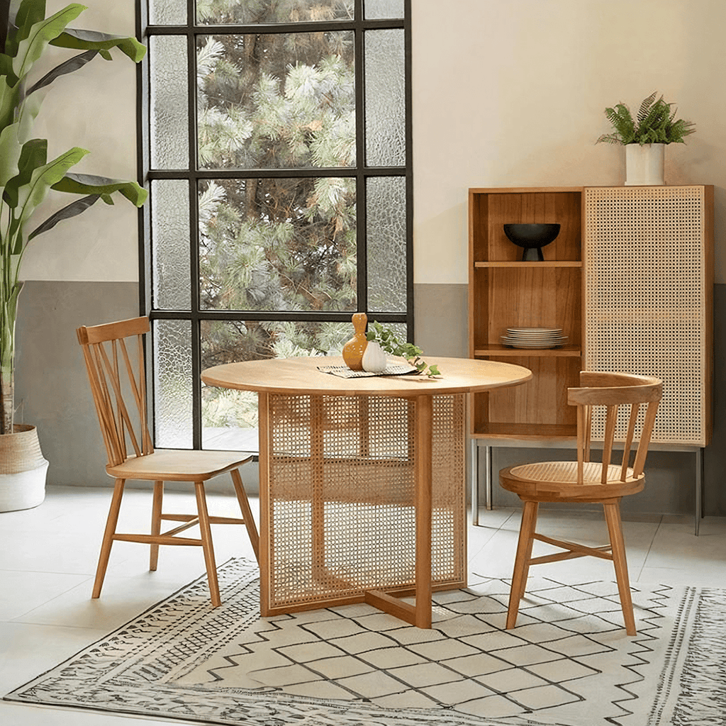 Bruce Rattan Dining Table, Light Oak, Round - Joe’s Haven