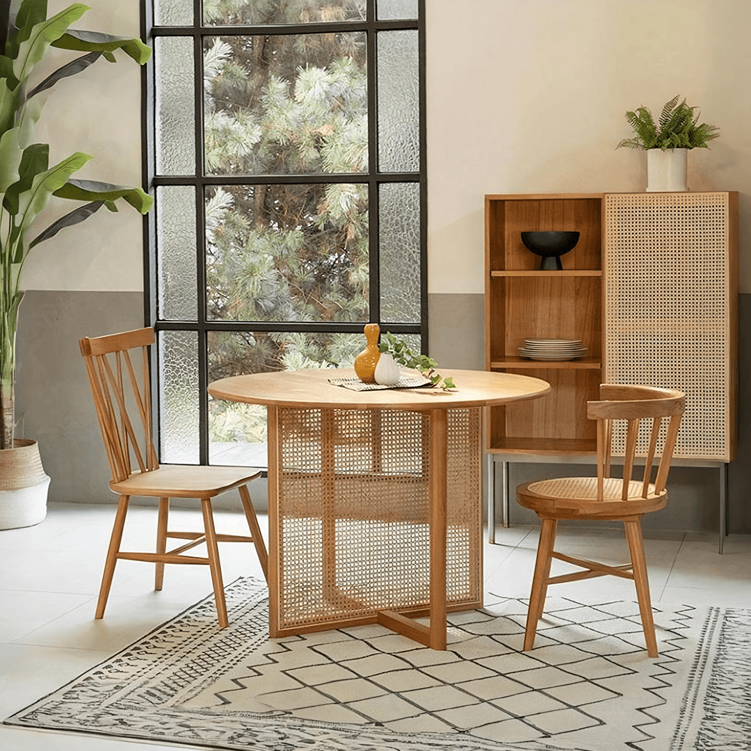 Bruce Rattan Dining Table, Light Oak, Round - Joe’s Haven