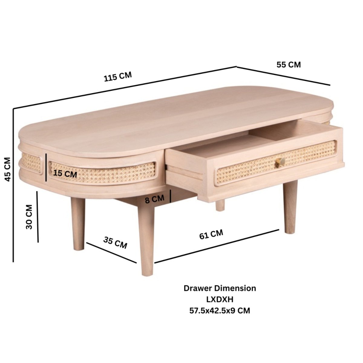Chester Cane And Wood 1 Drawer Coffee Table - Joe’s Haven