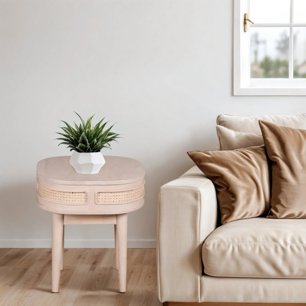 Chester Cane And Wood Bedside Table - Joe’s Haven