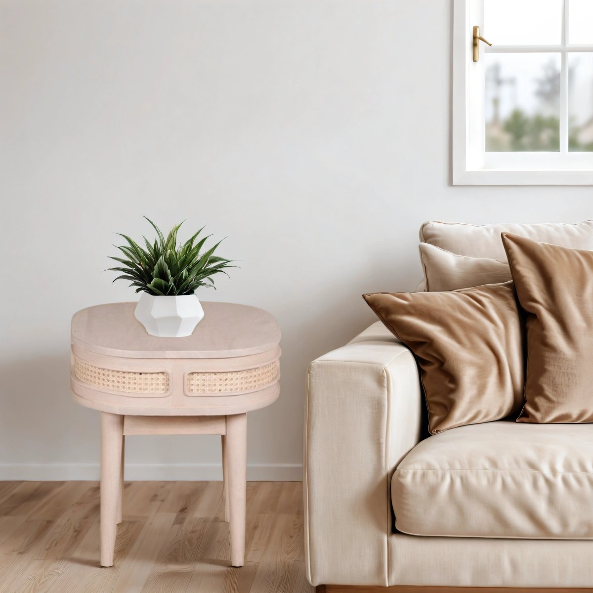 Chester Cane And Wood Bedside Table - Joe’s Haven