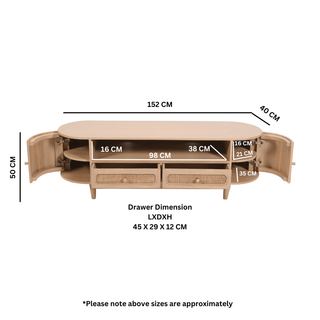 Chester Cane And Wood 2 Drawers TV Cabinet - Joe’s Haven