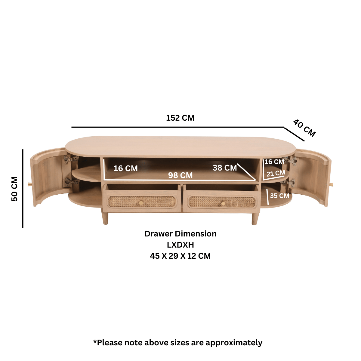 Chester Cane And Wood 2 Drawers TV Cabinet - Joe’s Haven