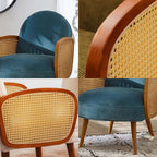 Cane Rattan Armchair, Velvet
